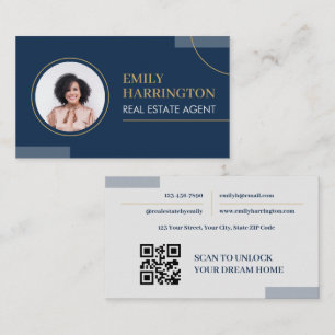 Cartão De Visita Código QR de Foto de Linhas Finas Agente Imobiliár