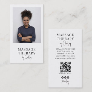 Cartão De Visita Código QR de Foto de Massagem Moderna Terapeuta Ci