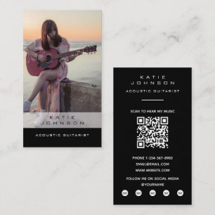 Cartão De Visita Código QR de Foto de Músico Guitarrista Acústico