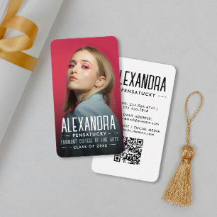 Cartão De Visita Código QR de Foto de Rede de Estudante Graduado Mo