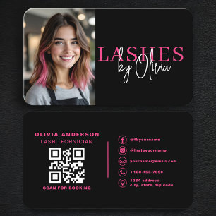 Cartão De Visita Código QR de Foto de Técnico de Cílios Rosa Quente