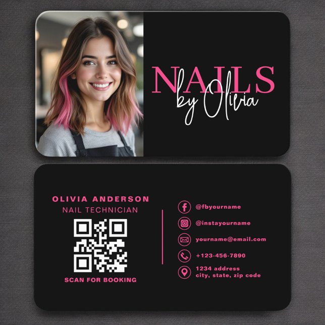 Cartão De Visita Código QR de Foto de Técnico de Unhas (Criador carregado)