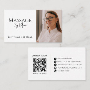 Cartão De Visita Código QR de Foto de Terapeuta de Massagem Moderna