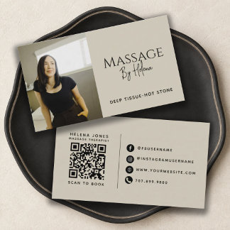 Cartão De Visita Código QR de Foto de Terapeuta de Massagem Moderna