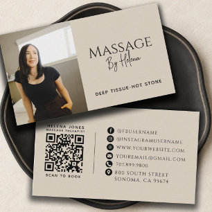 Cartão De Visita Código QR de Foto de Terapeuta de Massagem Moderna