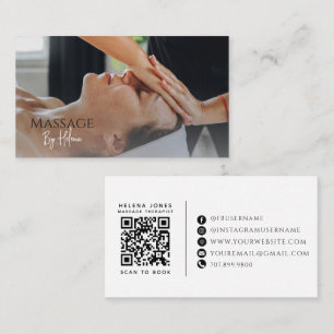 Cartão De Visita Código QR de Foto de Terapeuta de Massagem Moderna