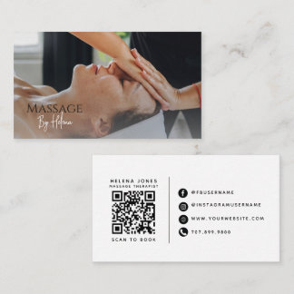 Cartão De Visita Código QR de Foto de Terapeuta de Massagem Moderna