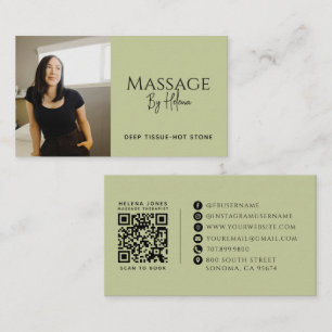 Cartão De Visita Código QR de Foto de Terapeuta de Massagem Moderna