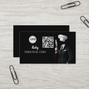 Cartão De Visita Código QR de Foto de Uniforme de Chef Preto Minima