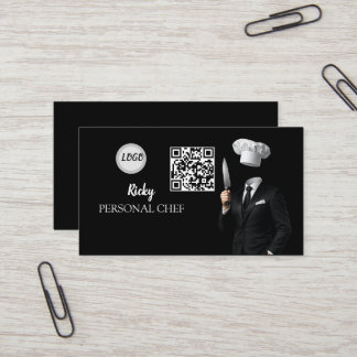 Cartão De Visita Código QR de Foto de Uniforme de Chef Preto Minima