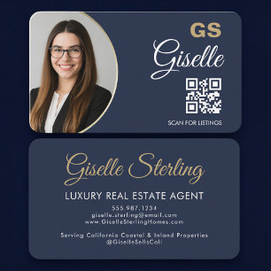 Cartão De Visita Código QR de Foto do Agente Imobiliário de Luxo