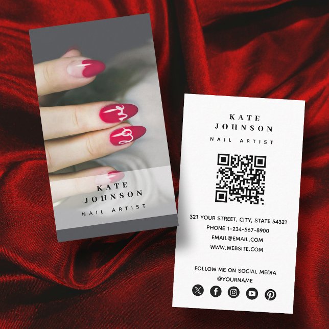 Cartão De Visita Código QR de Foto do Artista Nail Beaty Salon Mani (Nail Artist Beaty Salon Manicure Photo QR Code Business Card)