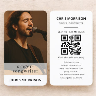 Cartão De Visita Código QR de Foto do Cantor e Compositor