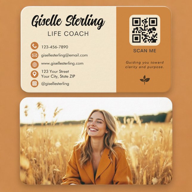 Cartão De Visita Código QR de Foto do Coach de Vida (Criador carregado)