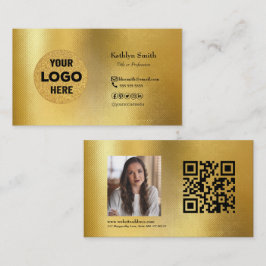 Cartão De Visita Código QR de Foto do LOGO Dourado Moderno