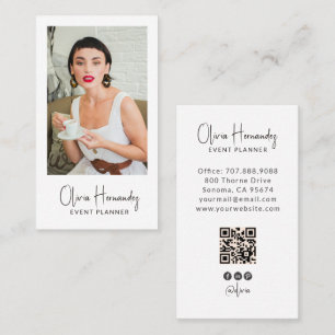 Cartão De Visita Código QR de Foto do Planejador de Eventos Moderno