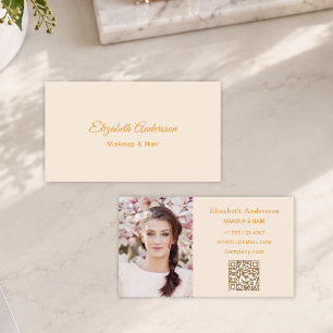 Cartão De Visita Código QR de foto dourada creme