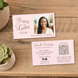 Cartão De Visita Código QR de Foto em Script Rosa Corado para Sobra
