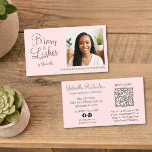 Cartão De Visita Código QR de Foto em Script Rosa Corado para Sobra