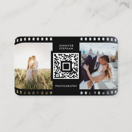 Cartão De Visita Código QR de Foto Fotógrafo Rollo de Filme Preto B