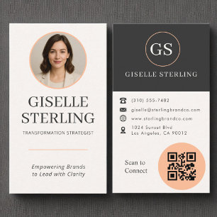 Cartão De Visita Código QR de Foto Laranja de Pêssego Profissional