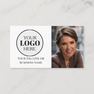 Cartão De Visita Código QR de foto - logotipo branco preto simples