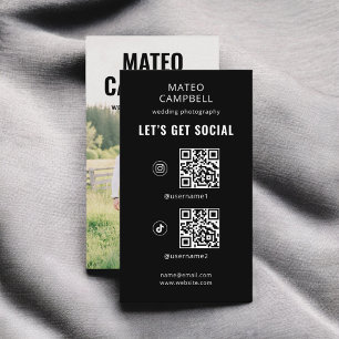 Cartão De Visita Código QR de Foto Mídia Social Preto