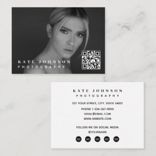 Cartão De Visita Código QR de Foto Mínima Influenciador Mídia Socia