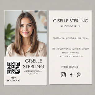 Cartão De Visita Código QR de Foto Mínima Neutralista do Fotógrafo