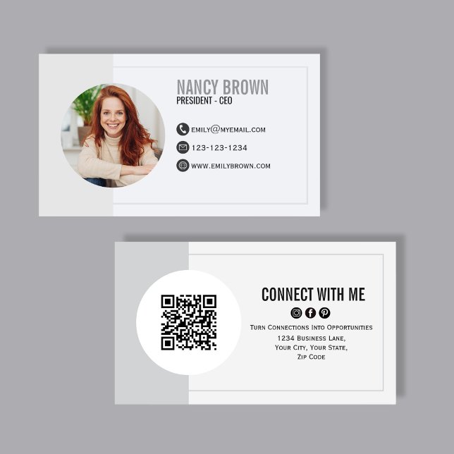 Cartão De Visita Código QR de Foto Moderna Conecte-se Comigo Minima (Modern photo QR code design featuring front and back layout, perfect for professional networking.)