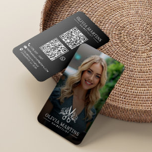 Cartão De Visita Código QR de Foto Moderna Hairstylist