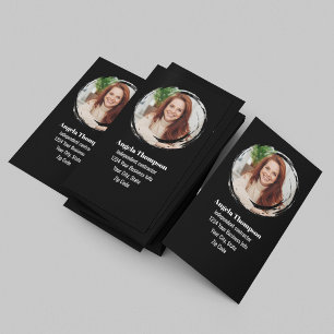 Cartão De Visita Código QR de Foto Moderna Personalizado Preto