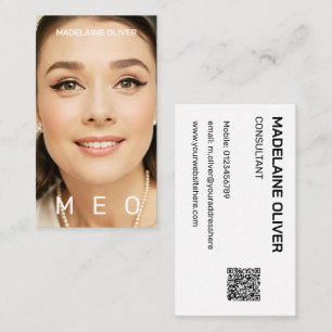 Cartão De Visita Código QR de Foto Monograma Simples Elegante
