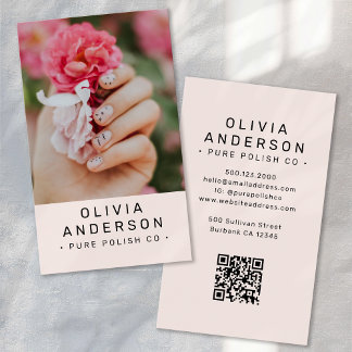 Cartão De Visita Código QR de Foto para Técnica de Unhas Rosa Corad