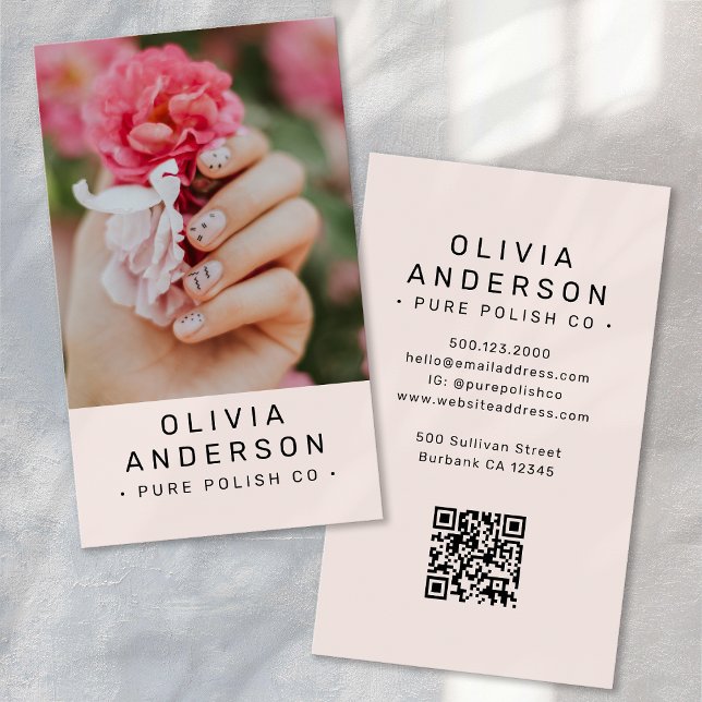 Cartão De Visita Código QR de Foto para Técnica de Unhas Rosa Corad (Criador carregado)