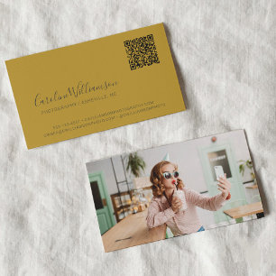 Cartão De Visita Código QR de Foto Personalizado com Fonte Amarela