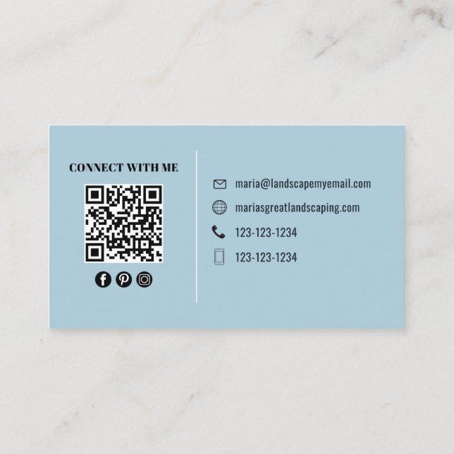 Cartão De Visita Código QR de Foto Personalizado Moderno Azul (Verso)