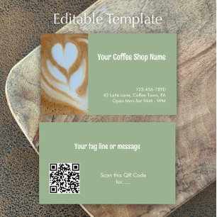 Cartão De Visita Código QR de Foto Personalizado Moderno de Cafeter