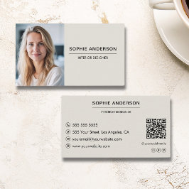 Cartão De Visita Código QR de Foto Personalizado Profissional Moder