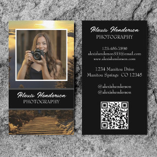 Cartão De Visita Código QR de Foto Preto e Branco 1 Fotografia
