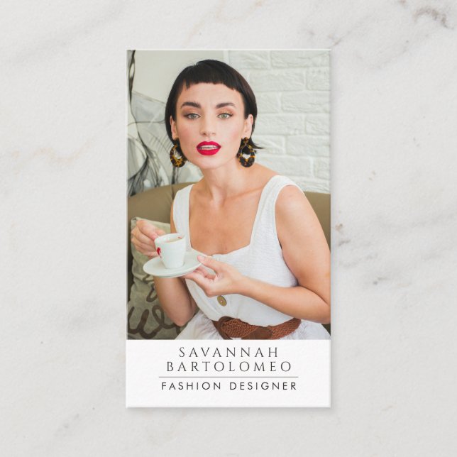 Cartão De Visita Código QR de Foto Profissional Branca Moderno (Frente)