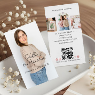 Cartão De Visita Código QR de Foto Profissional de Designer Gráfico