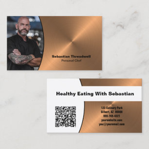 Cartão De Visita Código QR de foto profissional do Chef Faux Copper