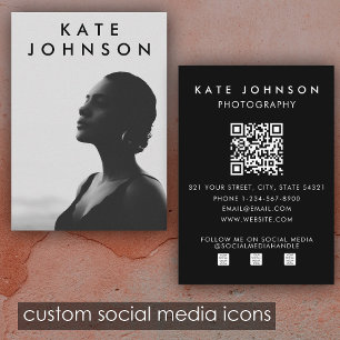 Cartão De Visita Código QR de Foto Profissional Minimalista Chic