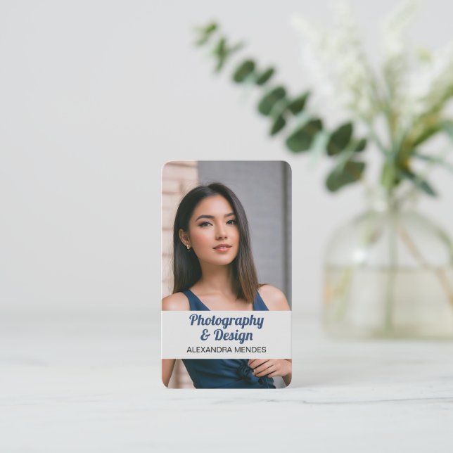 Cartão De Visita Código QR de Foto Profissional Moderno (Em pé/Frente)