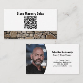 Cartão De Visita Código QR de Foto Profissional Parede de Pedra