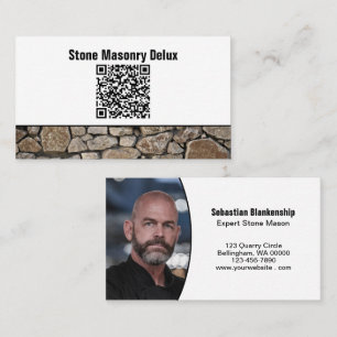 Cartão De Visita Código QR de Foto Profissional Parede de Pedra