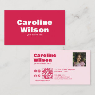 Cartão De Visita Código QR de Foto Profissional Vermelho Moderno