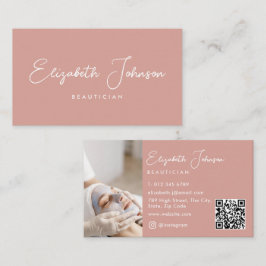 Cartão De Visita Código QR de Foto Rosa Chic Elegante