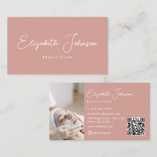 Cartão De Visita Código QR de Foto Rosa Chic Elegante